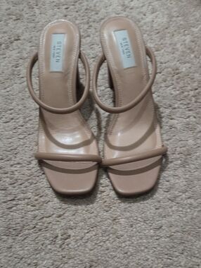 STEVEN by Steve Madden Nude Double-Strap Square-Toe Heels